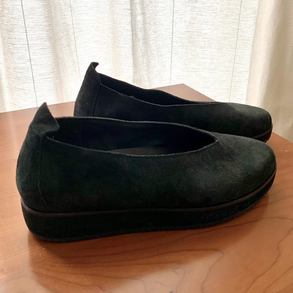 Eileen Fisher Black Suede Canoe Slip-ons - Size 7.5 - Like new!